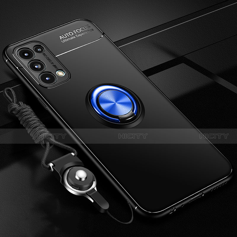 Custodia Silicone Ultra Sottile Morbida Cover con Magnetico Anello Supporto A02 per Oppo Reno5 5G Blu e Nero