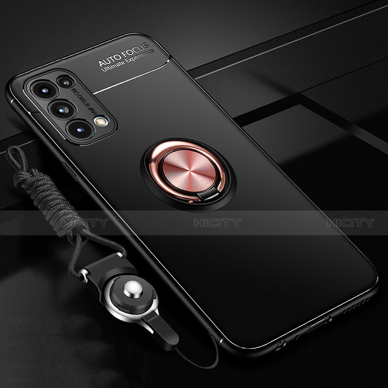 Custodia Silicone Ultra Sottile Morbida Cover con Magnetico Anello Supporto A02 per Oppo Reno5 Pro 5G Oro e Nero