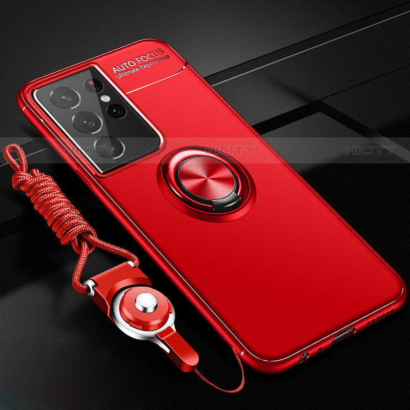 Custodia Silicone Ultra Sottile Morbida Cover con Magnetico Anello Supporto A02 per Samsung Galaxy S22 Ultra 5G