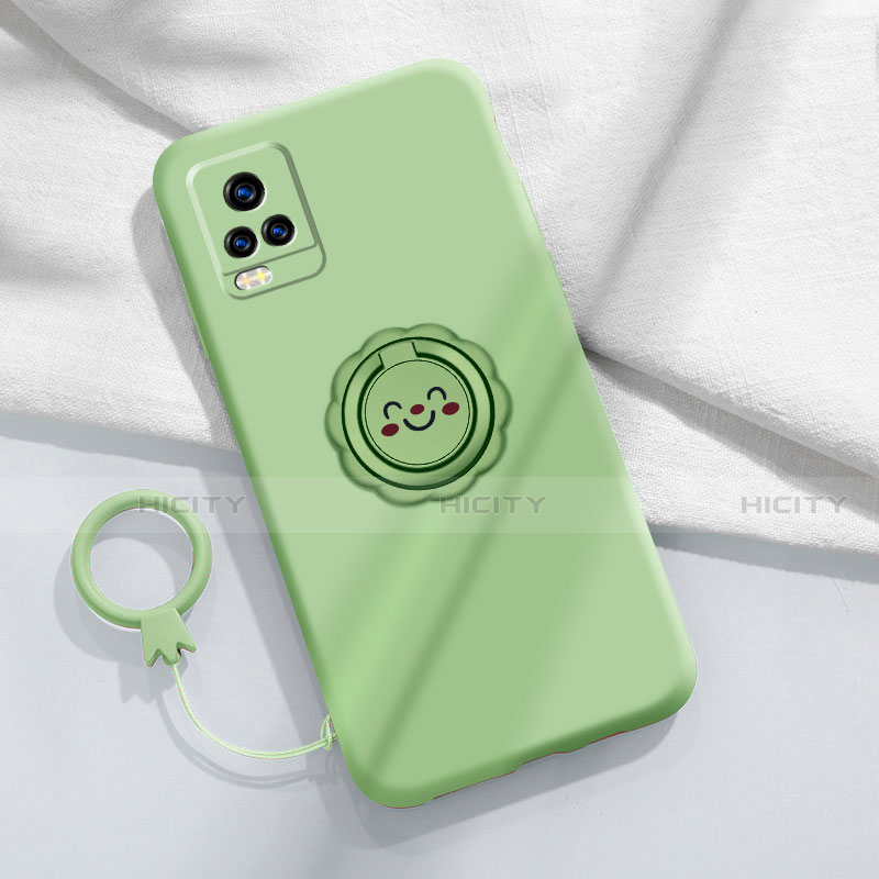 Custodia Silicone Ultra Sottile Morbida Cover con Magnetico Anello Supporto A02 per Vivo V20 Pro 5G Verde Pastello