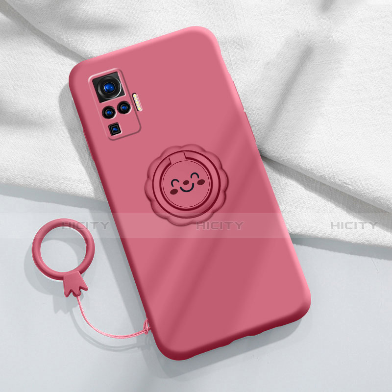 Custodia Silicone Ultra Sottile Morbida Cover con Magnetico Anello Supporto A02 per Vivo X50 Pro 5G Rosso Rosa