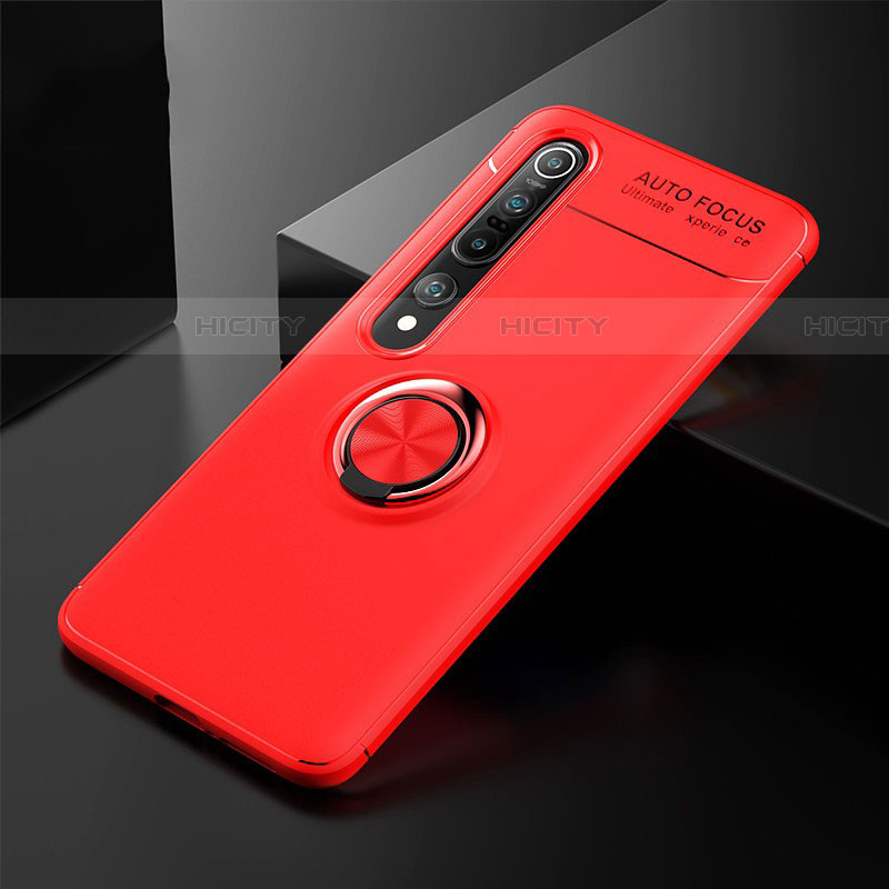 Custodia Silicone Ultra Sottile Morbida Cover con Magnetico Anello Supporto A02 per Xiaomi Mi 10 Pro Rosso