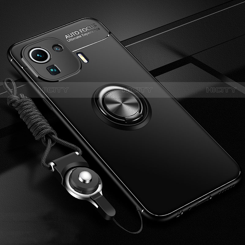 Custodia Silicone Ultra Sottile Morbida Cover con Magnetico Anello Supporto A02 per Xiaomi Mi 11 Pro 5G Nero