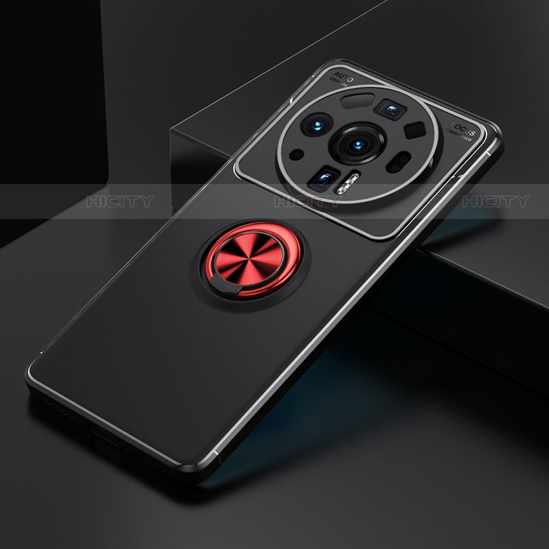 Custodia Silicone Ultra Sottile Morbida Cover con Magnetico Anello Supporto A02 per Xiaomi Mi 12 Ultra 5G Rosso e Nero