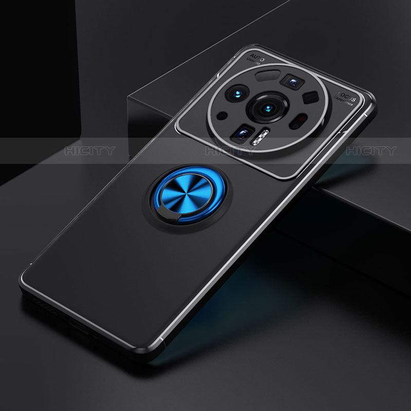 Custodia Silicone Ultra Sottile Morbida Cover con Magnetico Anello Supporto A02 per Xiaomi Mi 12S Ultra 5G Blu e Nero