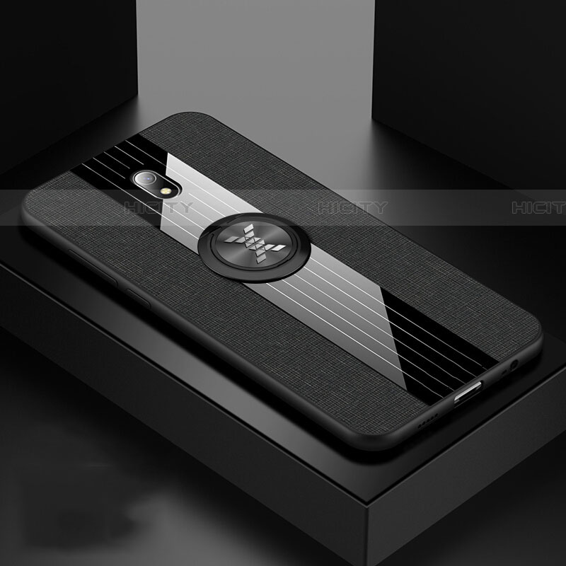 Custodia Silicone Ultra Sottile Morbida Cover con Magnetico Anello Supporto A02 per Xiaomi Redmi 8A Nero