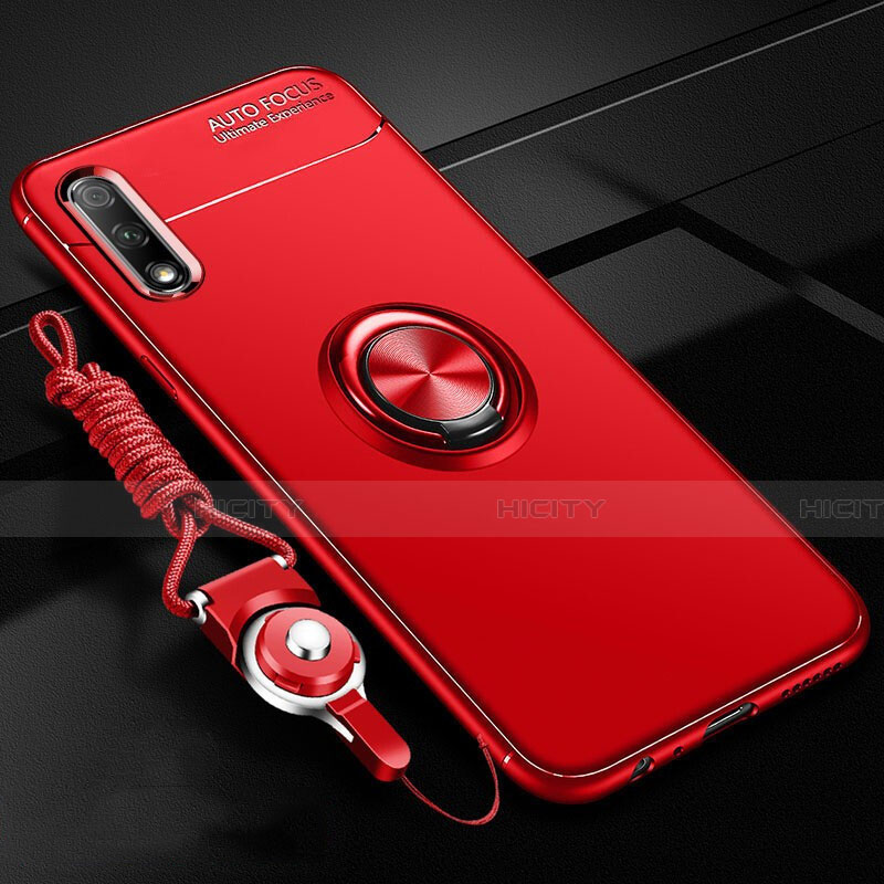 Custodia Silicone Ultra Sottile Morbida Cover con Magnetico Anello Supporto A03 per Huawei Honor 9X Rosso