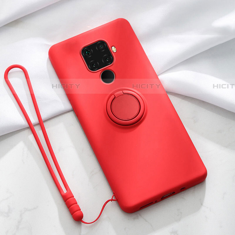 Custodia Silicone Ultra Sottile Morbida Cover con Magnetico Anello Supporto A03 per Huawei Nova 5z Rosso