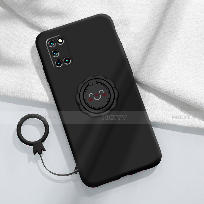 Custodia Silicone Ultra Sottile Morbida Cover con Magnetico Anello Supporto A03 per Oppo A92 Nero