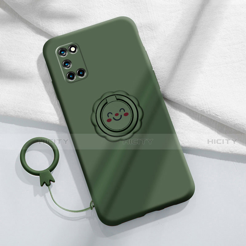 Custodia Silicone Ultra Sottile Morbida Cover con Magnetico Anello Supporto A03 per Oppo A92 Verde