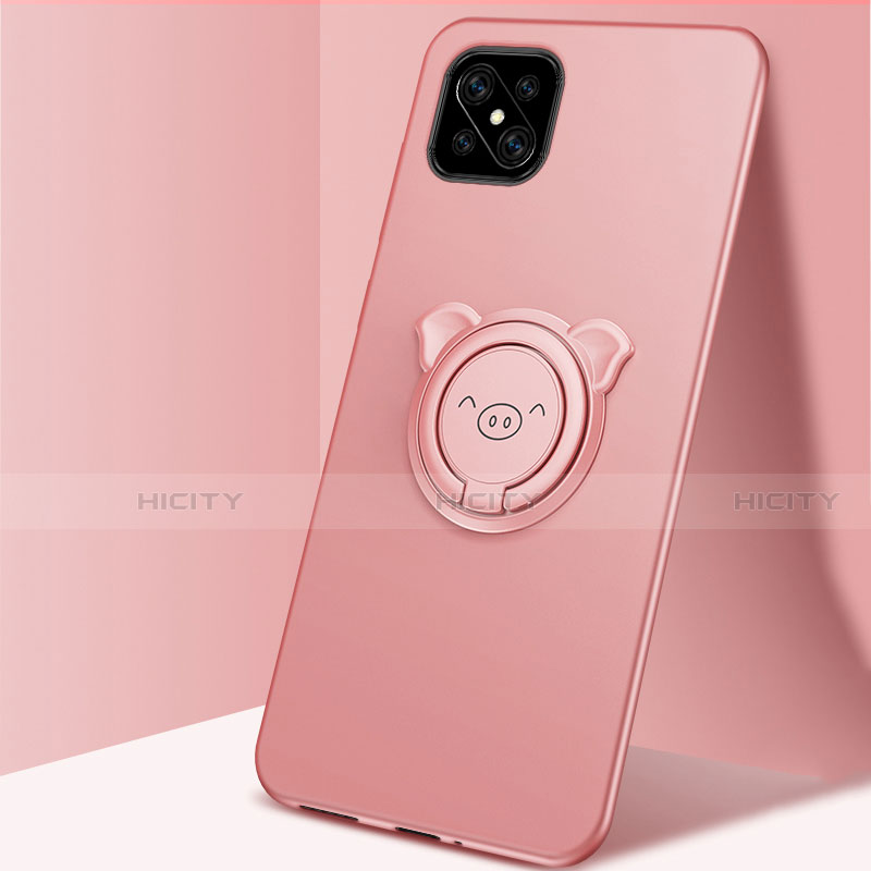 Custodia Silicone Ultra Sottile Morbida Cover con Magnetico Anello Supporto A03 per Oppo A92s 5G Oro Rosa