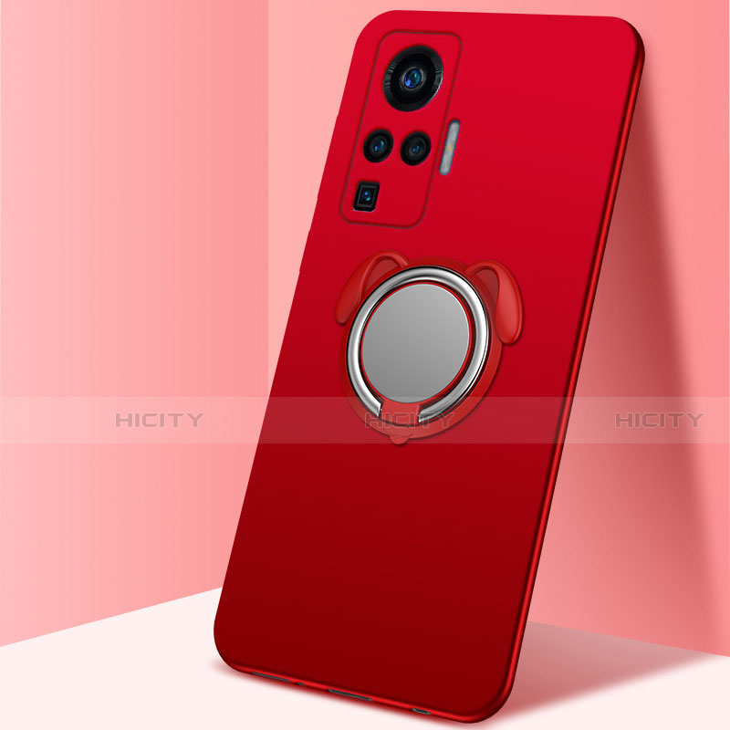 Custodia Silicone Ultra Sottile Morbida Cover con Magnetico Anello Supporto A03 per Vivo X50 Pro 5G Rosso