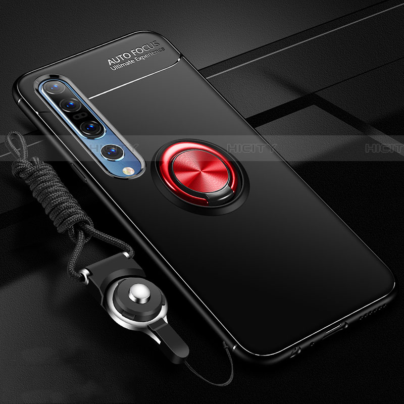 Custodia Silicone Ultra Sottile Morbida Cover con Magnetico Anello Supporto A03 per Xiaomi Mi 10 Pro Rosso e Nero