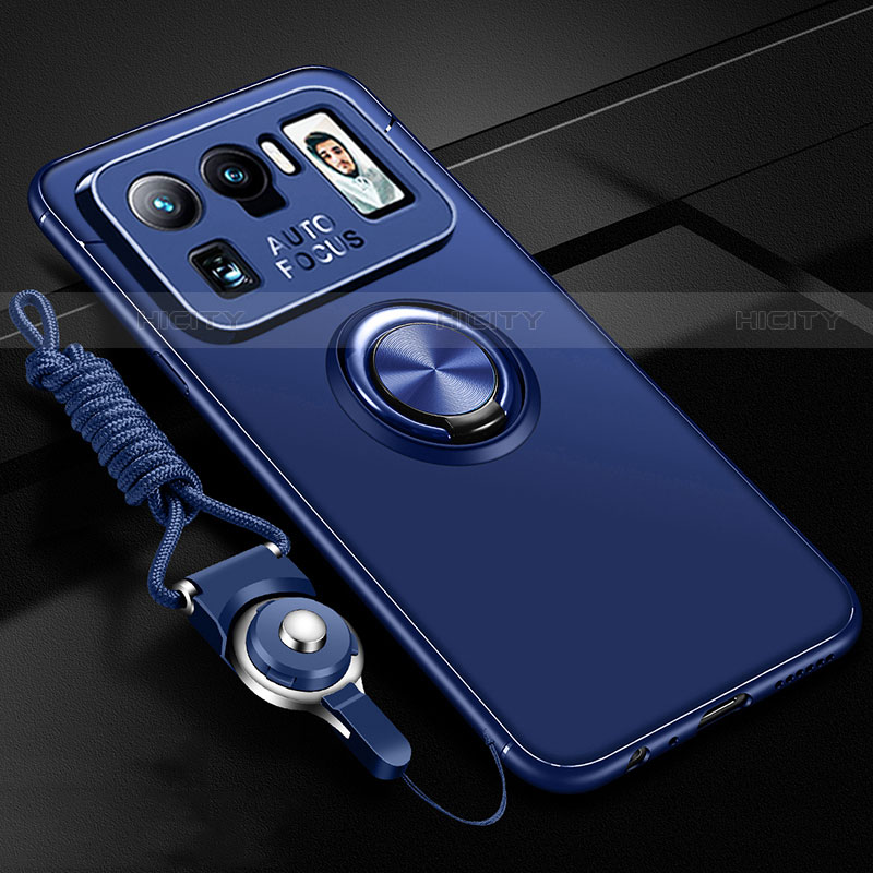 Custodia Silicone Ultra Sottile Morbida Cover con Magnetico Anello Supporto A03 per Xiaomi Mi 11 Ultra 5G Blu