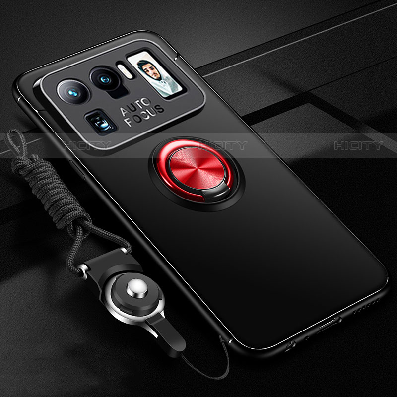 Custodia Silicone Ultra Sottile Morbida Cover con Magnetico Anello Supporto A03 per Xiaomi Mi 11 Ultra 5G Rosso e Nero
