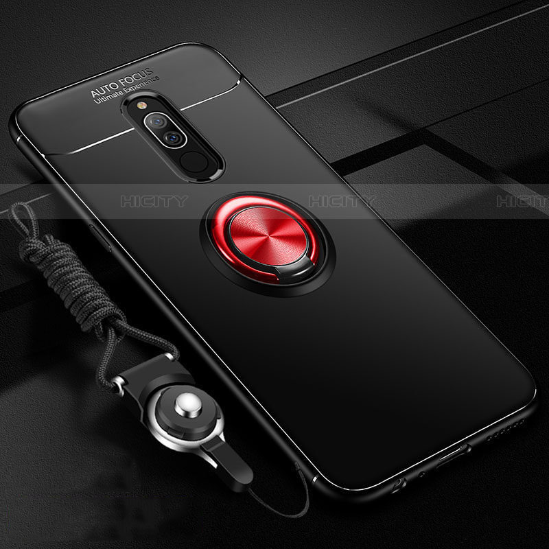Custodia Silicone Ultra Sottile Morbida Cover con Magnetico Anello Supporto A03 per Xiaomi Redmi 8 Rosso e Nero