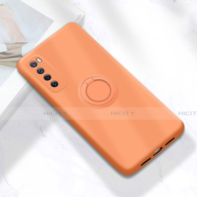 Custodia Silicone Ultra Sottile Morbida Cover con Magnetico Anello Supporto A04 per Huawei Nova 7 5G Arancione