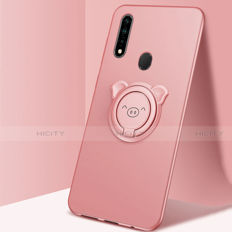 Custodia Silicone Ultra Sottile Morbida Cover con Magnetico Anello Supporto A04 per Oppo A8 Oro Rosa