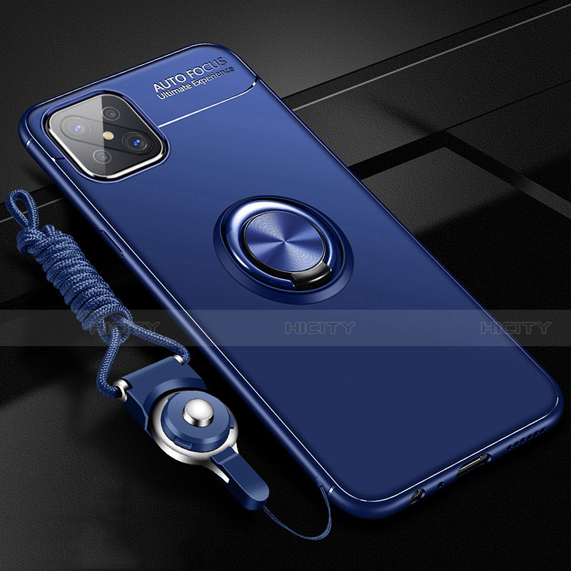 Custodia Silicone Ultra Sottile Morbida Cover con Magnetico Anello Supporto A04 per Oppo Reno4 Z 5G Blu
