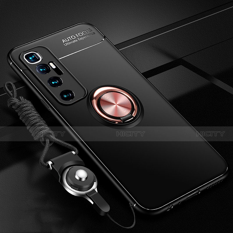 Custodia Silicone Ultra Sottile Morbida Cover con Magnetico Anello Supporto A04 per Xiaomi Mi 10 Ultra Oro e Nero