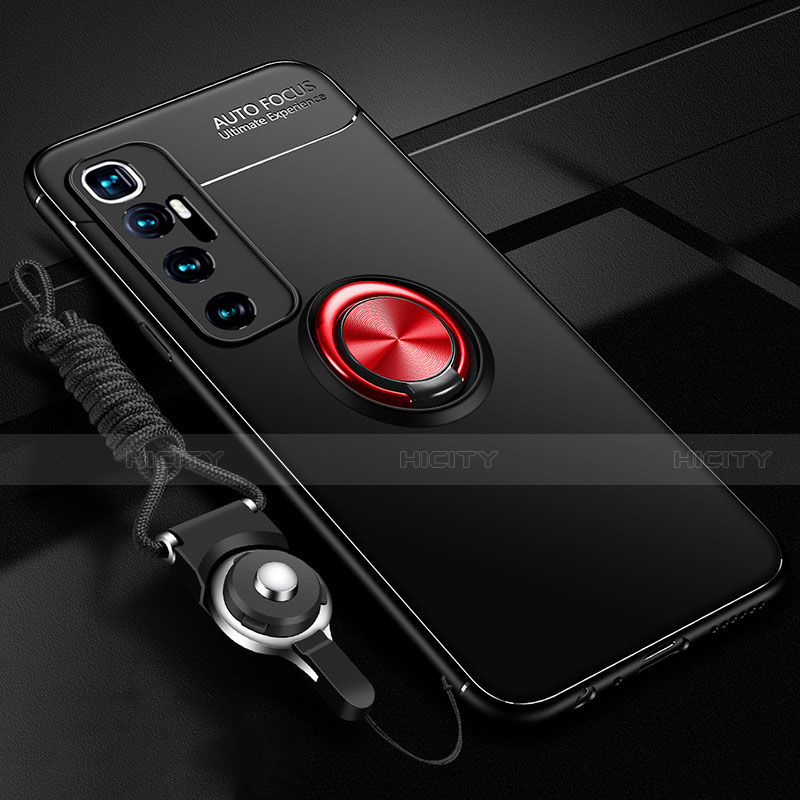 Custodia Silicone Ultra Sottile Morbida Cover con Magnetico Anello Supporto A04 per Xiaomi Mi 10 Ultra Rosso e Nero