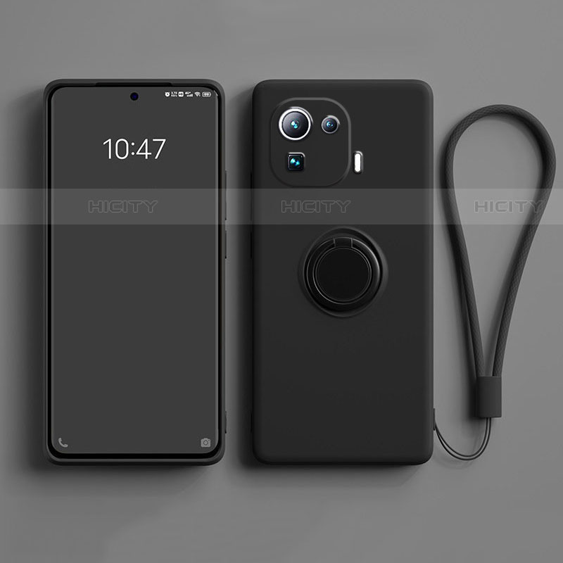 Custodia Silicone Ultra Sottile Morbida Cover con Magnetico Anello Supporto A04 per Xiaomi Mi 11 Pro 5G Nero