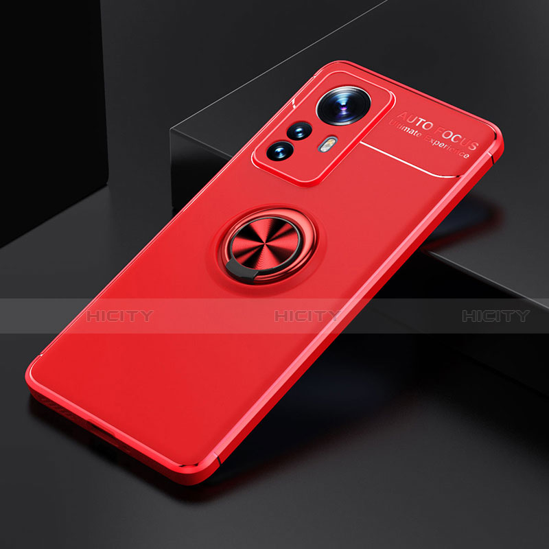 Custodia Silicone Ultra Sottile Morbida Cover con Magnetico Anello Supporto A04 per Xiaomi Mi 12 5G Rosso