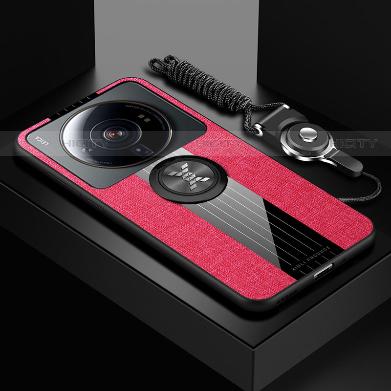 Custodia Silicone Ultra Sottile Morbida Cover con Magnetico Anello Supporto A04 per Xiaomi Mi 12 Ultra 5G Rosso