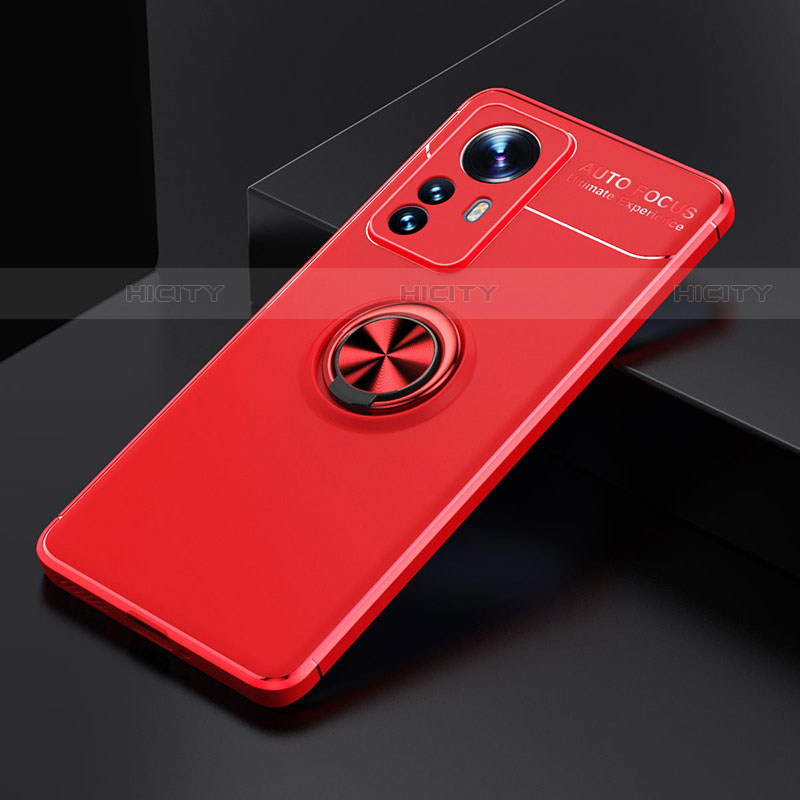 Custodia Silicone Ultra Sottile Morbida Cover con Magnetico Anello Supporto A04 per Xiaomi Mi 12S 5G Rosso