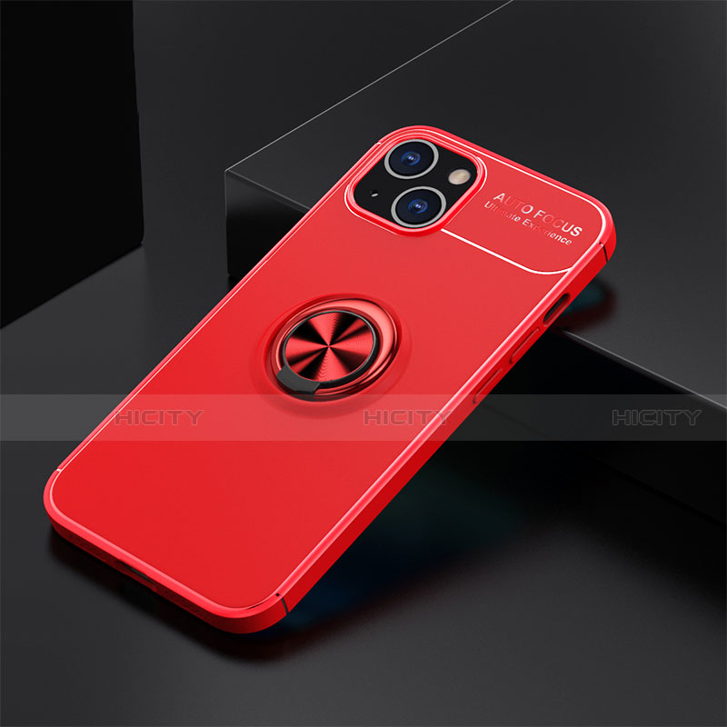 Custodia Silicone Ultra Sottile Morbida Cover con Magnetico Anello Supporto A05 per Apple iPhone 13 Rosso