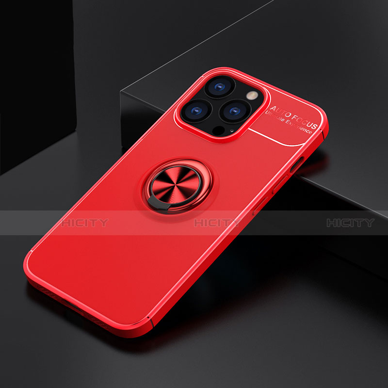 Custodia Silicone Ultra Sottile Morbida Cover con Magnetico Anello Supporto A05 per Apple iPhone 14 Pro Rosso
