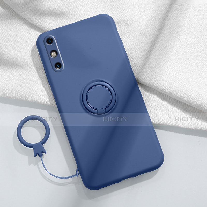 Custodia Silicone Ultra Sottile Morbida Cover con Magnetico Anello Supporto A05 per Huawei Enjoy 10e Blu