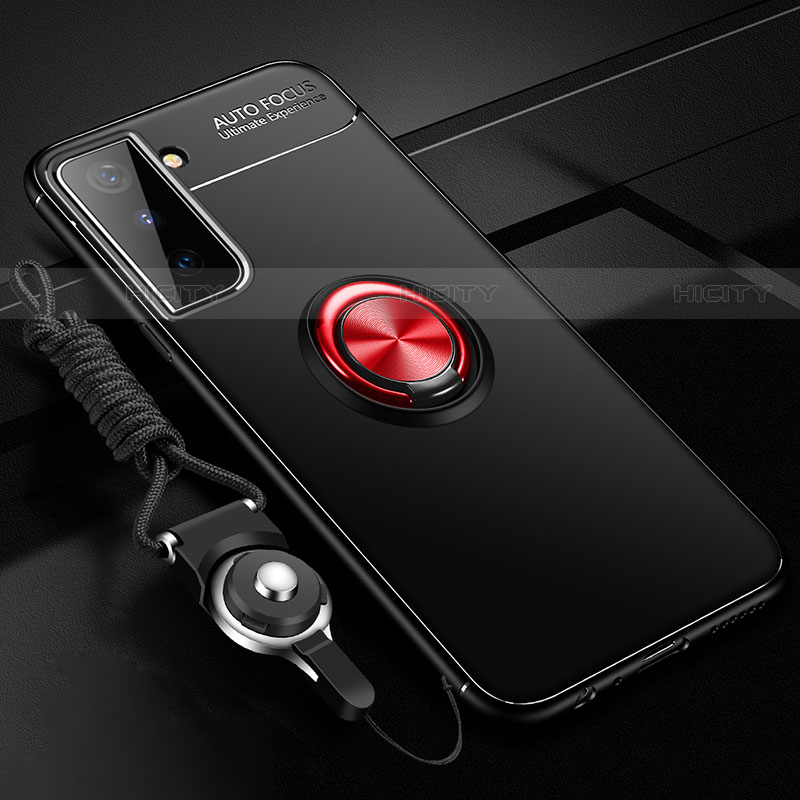 Custodia Silicone Ultra Sottile Morbida Cover con Magnetico Anello Supporto A05 per Samsung Galaxy S21 5G Rosso e Nero