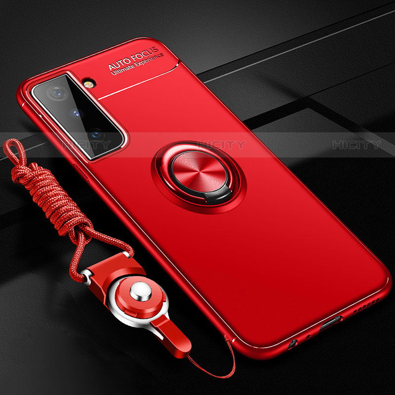 Custodia Silicone Ultra Sottile Morbida Cover con Magnetico Anello Supporto A05 per Samsung Galaxy S21 Plus 5G Rosso