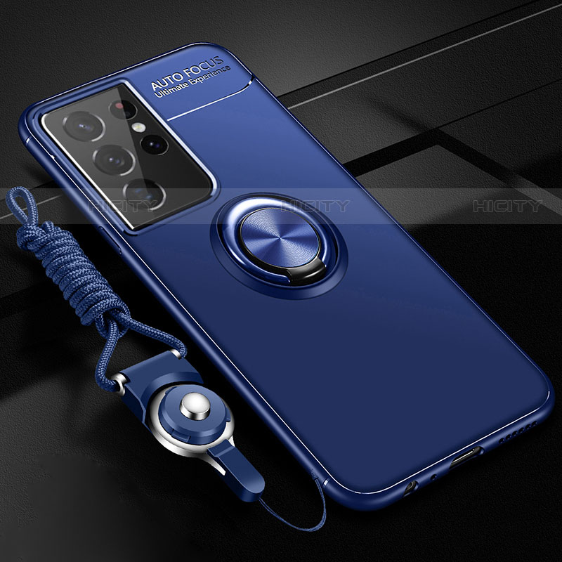 Custodia Silicone Ultra Sottile Morbida Cover con Magnetico Anello Supporto A05 per Samsung Galaxy S21 Ultra 5G