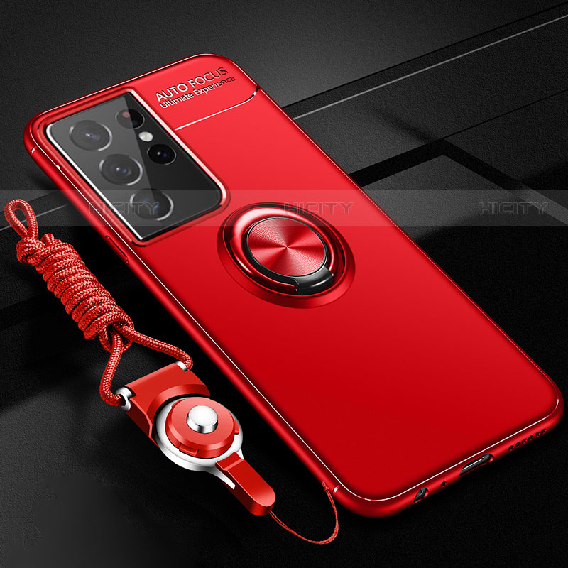 Custodia Silicone Ultra Sottile Morbida Cover con Magnetico Anello Supporto A05 per Samsung Galaxy S23 Ultra 5G Rosso