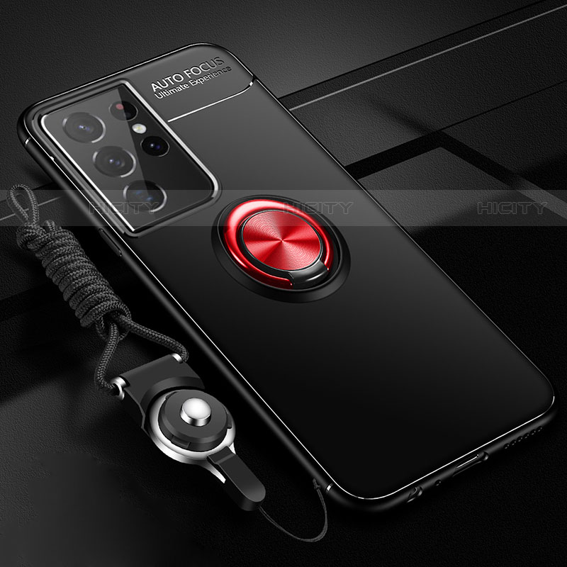 Custodia Silicone Ultra Sottile Morbida Cover con Magnetico Anello Supporto A05 per Samsung Galaxy S23 Ultra 5G Rosso e Nero