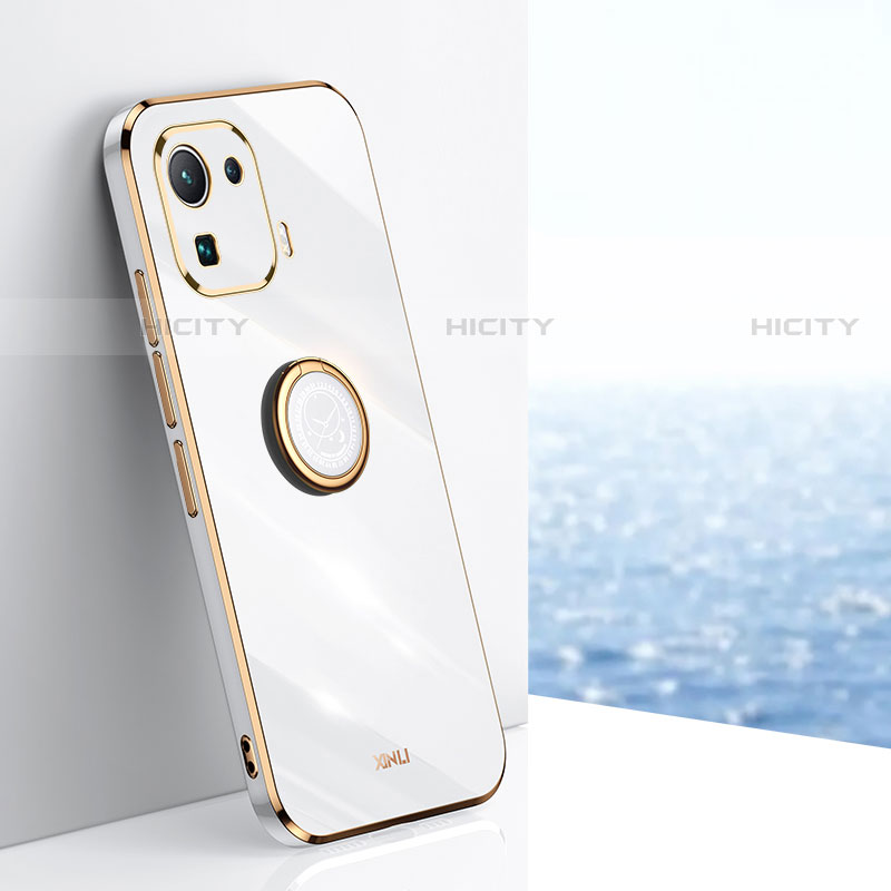Custodia Silicone Ultra Sottile Morbida Cover con Magnetico Anello Supporto A05 per Xiaomi Mi 11 Pro 5G Bianco
