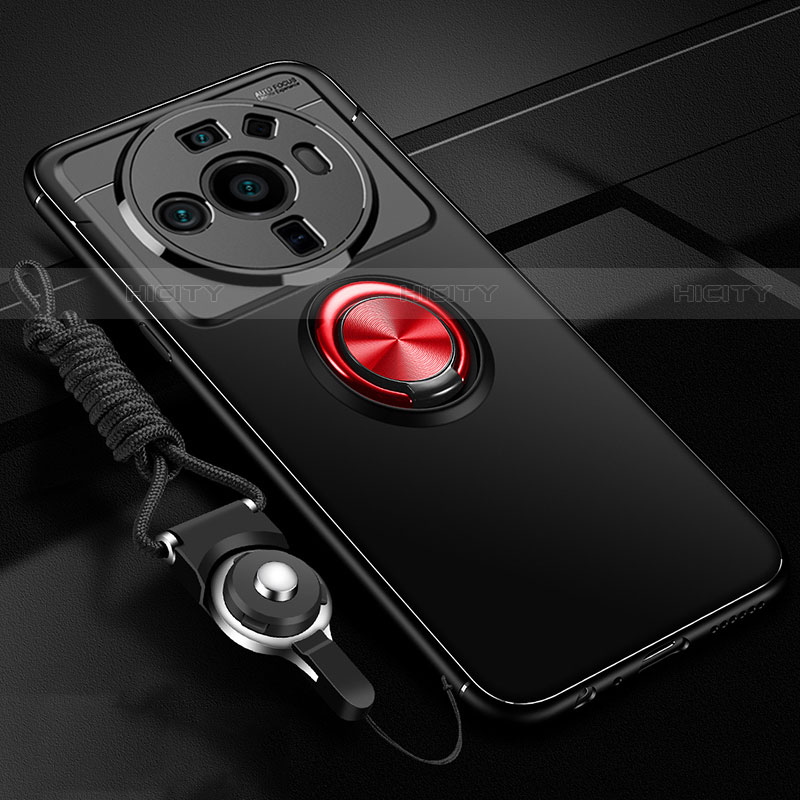 Custodia Silicone Ultra Sottile Morbida Cover con Magnetico Anello Supporto A05 per Xiaomi Mi 12 Ultra 5G Rosso e Nero