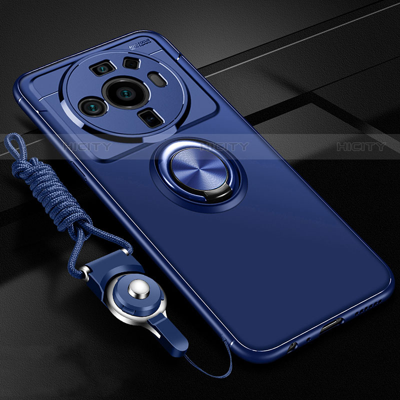 Custodia Silicone Ultra Sottile Morbida Cover con Magnetico Anello Supporto A05 per Xiaomi Mi 12S Ultra 5G Blu