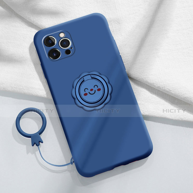 Custodia Silicone Ultra Sottile Morbida Cover con Magnetico Anello Supporto A06 per Apple iPhone 13 Pro Blu