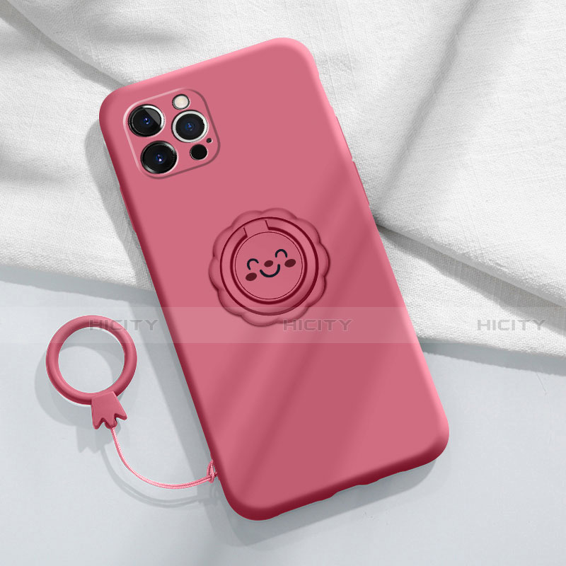 Custodia Silicone Ultra Sottile Morbida Cover con Magnetico Anello Supporto A06 per Apple iPhone 13 Pro Max Rosso