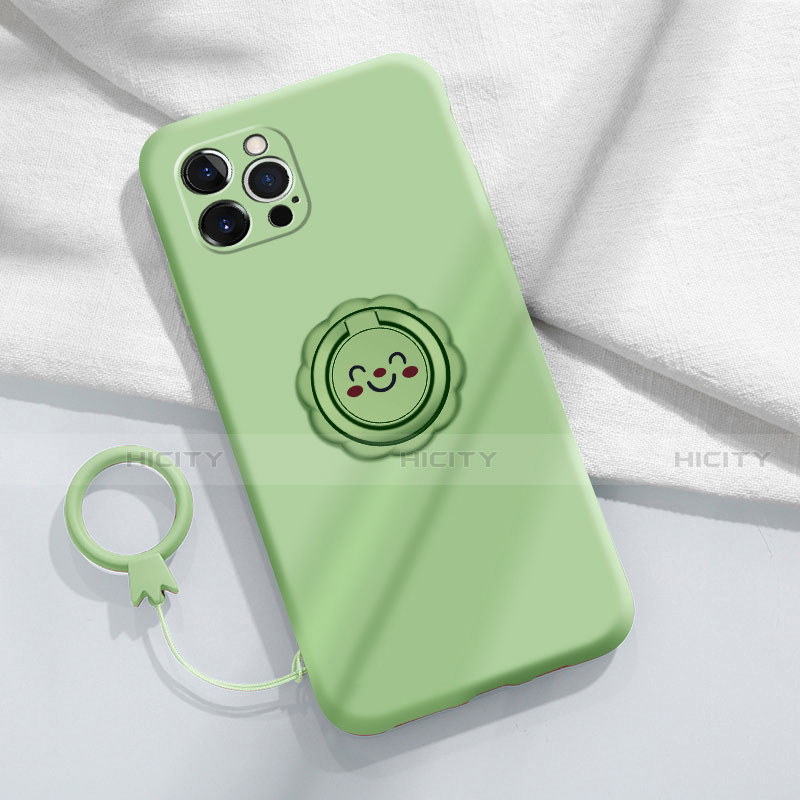 Custodia Silicone Ultra Sottile Morbida Cover con Magnetico Anello Supporto A06 per Apple iPhone 13 Pro Max Verde