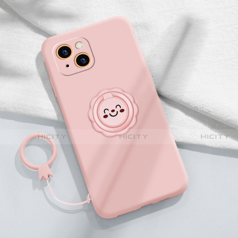 Custodia Silicone Ultra Sottile Morbida Cover con Magnetico Anello Supporto A06 per Apple iPhone 13 Rosa