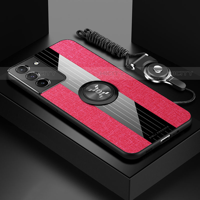 Custodia Silicone Ultra Sottile Morbida Cover con Magnetico Anello Supporto A06 per Samsung Galaxy S21 5G Rosso