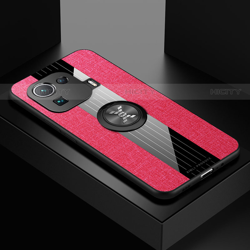 Custodia Silicone Ultra Sottile Morbida Cover con Magnetico Anello Supporto A06 per Xiaomi Mi 11 Pro 5G Rosso