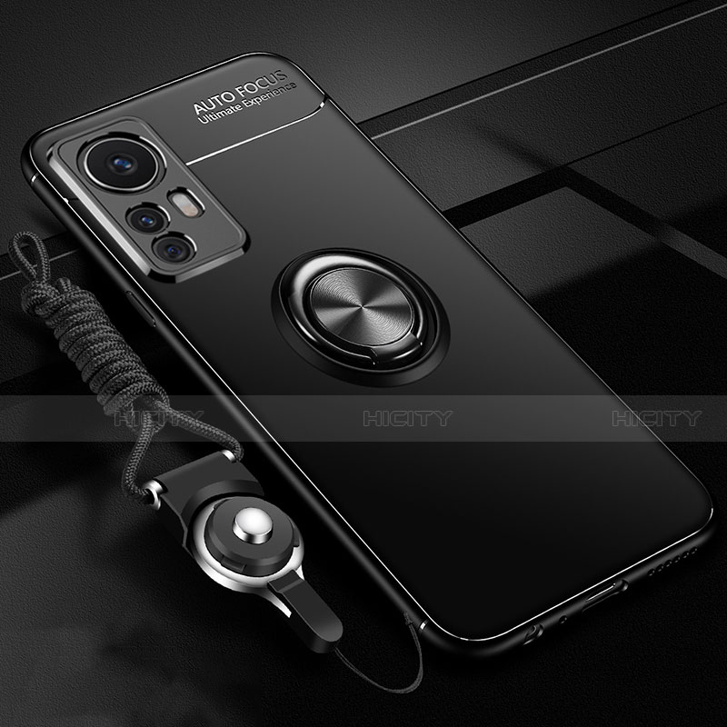 Custodia Silicone Ultra Sottile Morbida Cover con Magnetico Anello Supporto A06 per Xiaomi Mi 12 5G Nero