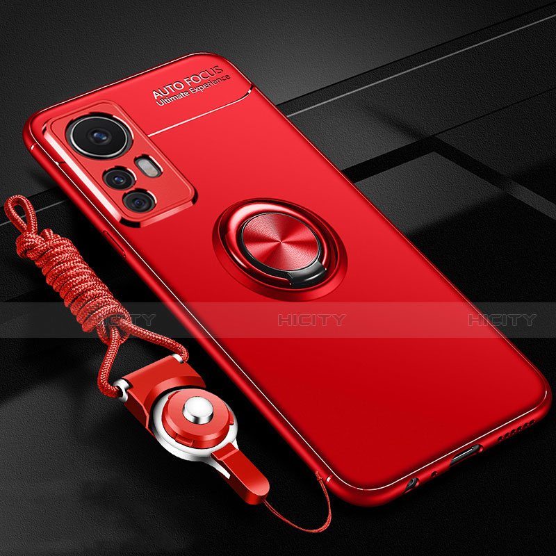 Custodia Silicone Ultra Sottile Morbida Cover con Magnetico Anello Supporto A06 per Xiaomi Mi 12 5G Rosso