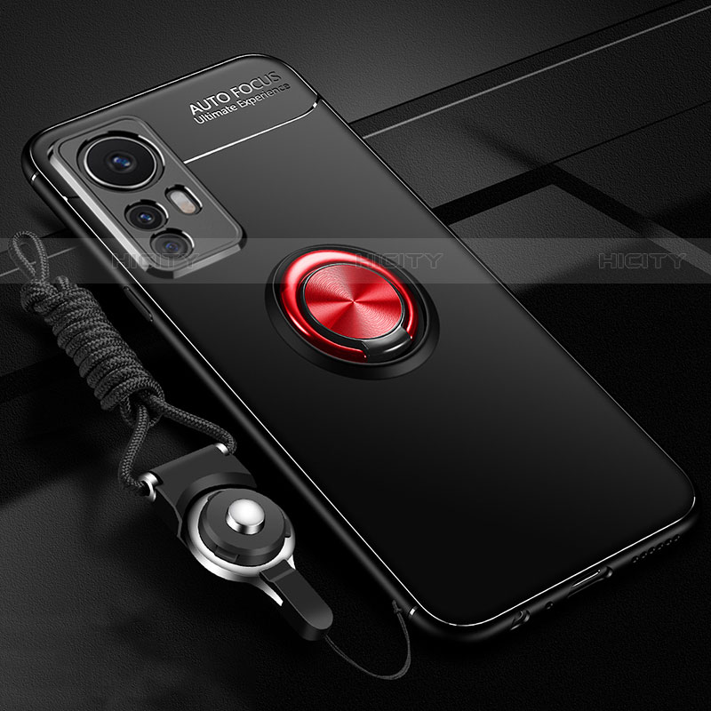 Custodia Silicone Ultra Sottile Morbida Cover con Magnetico Anello Supporto A06 per Xiaomi Mi 12 Lite 5G Rosso e Nero