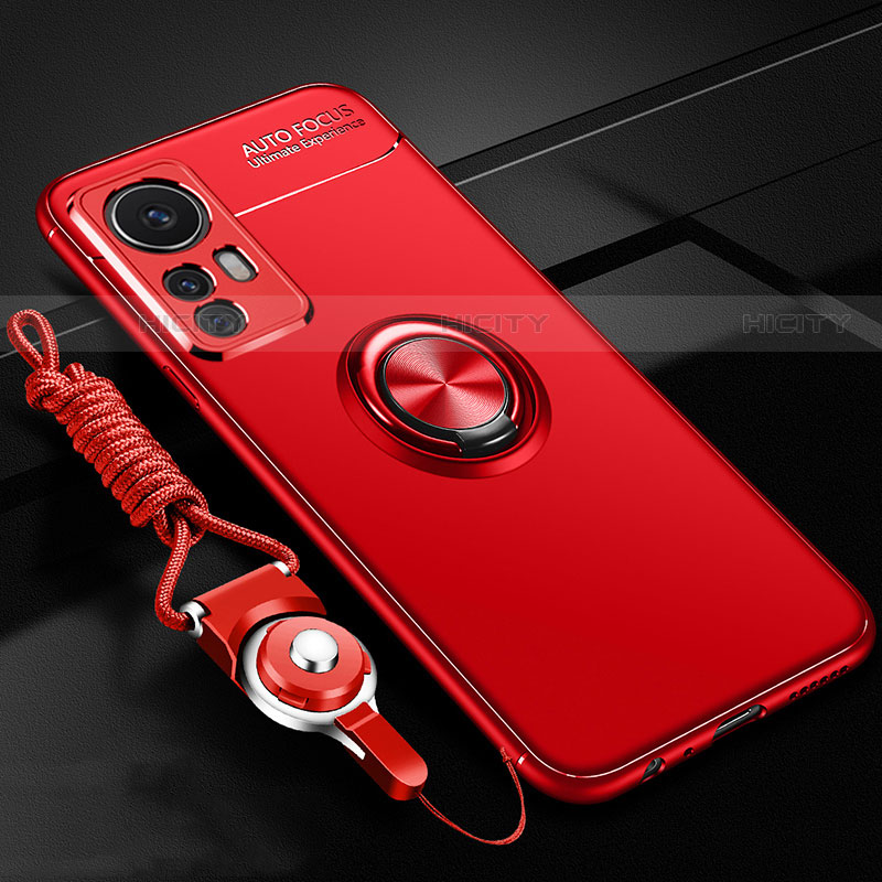 Custodia Silicone Ultra Sottile Morbida Cover con Magnetico Anello Supporto A06 per Xiaomi Mi 12S Pro 5G Rosso